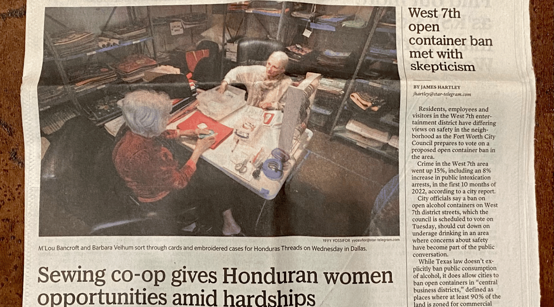 Honduras Threads on Front Page of Fort Worth Star-Telegram - Honduras Threads