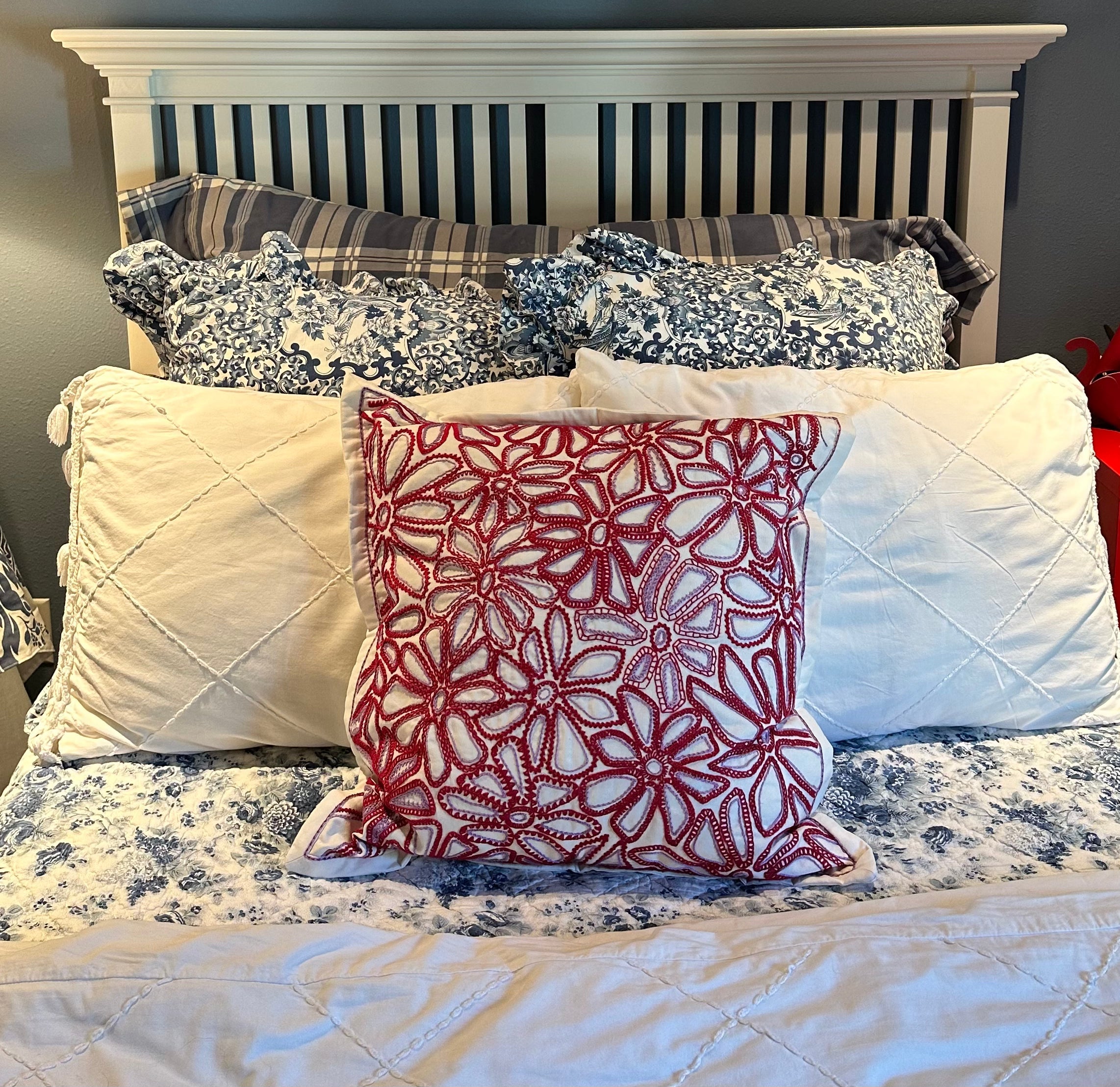 Blossom Lace Design by Gretchen Stocker. Hand Embroidered Pillow on ecru Gretchen Stocker