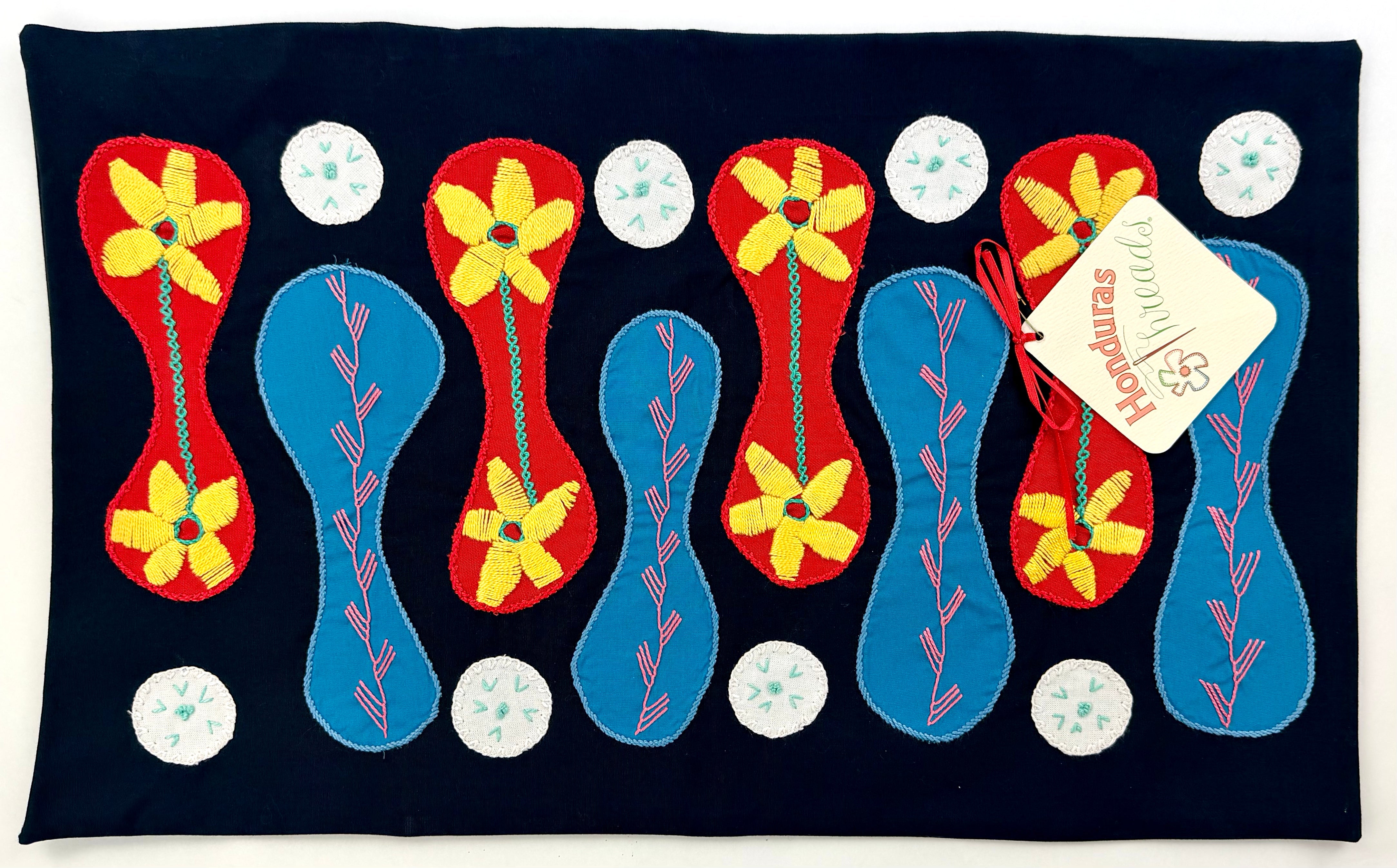 Zipper Design Embroidered Pillow on Navy Blue Pamela Nelson