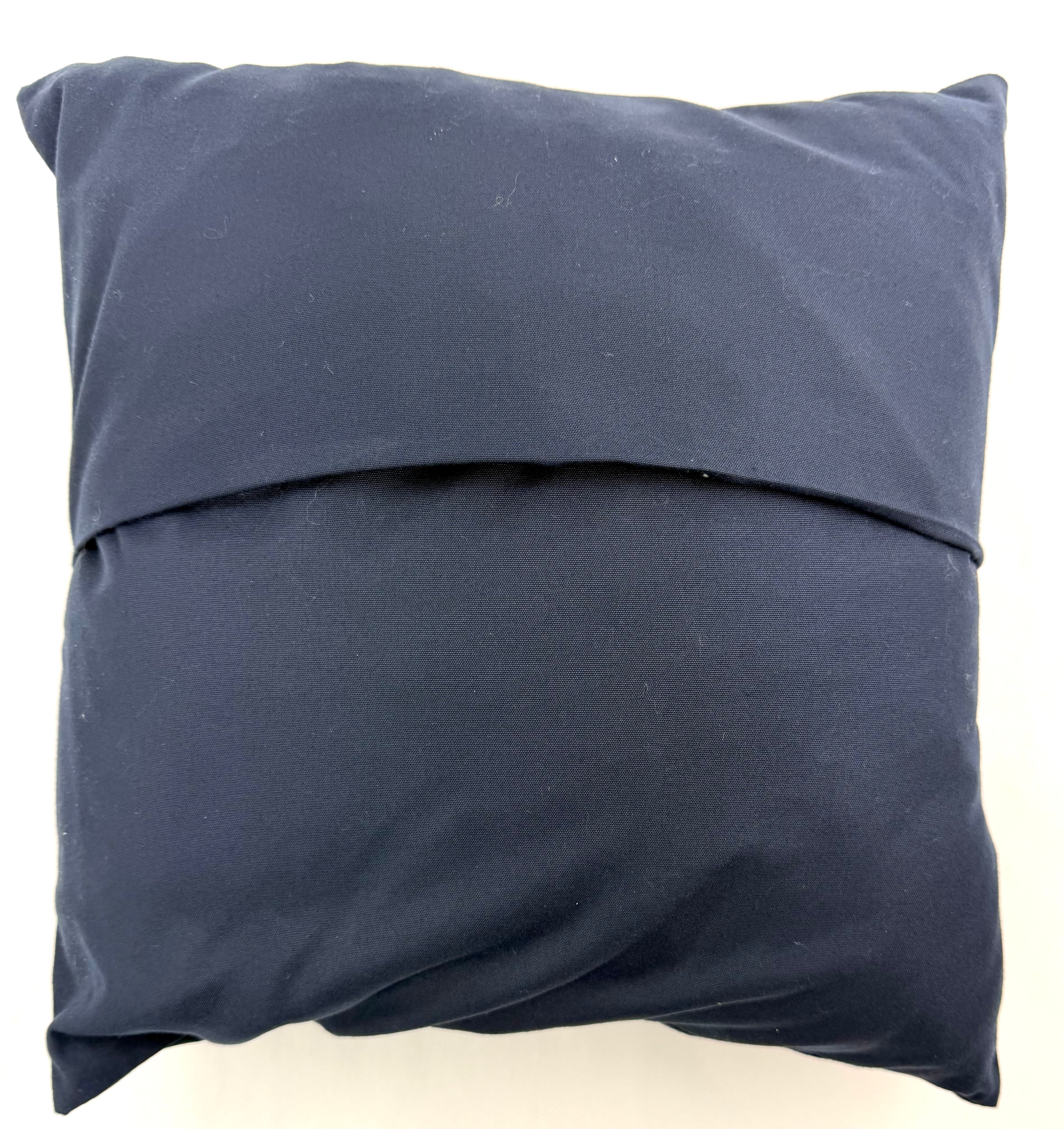 Sol Azul Design by Pamela Nelson. Hand Embroidered Pillow on navy blue Pamela Nelson