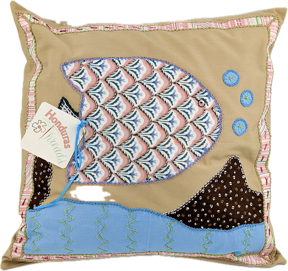 Pescado Design by Barbara Velhum.  Hand embroidered on tan (Copy) Honduras Threads