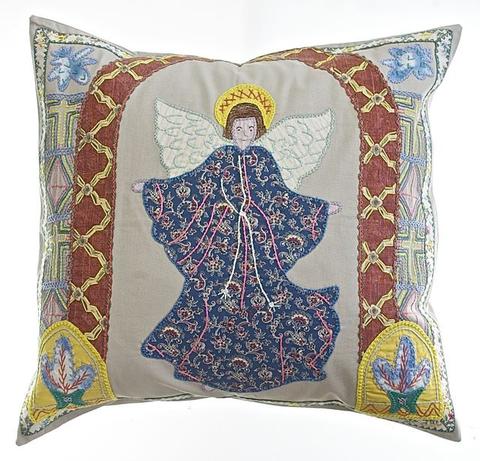 Angel Design Embroidered Pillow on Khaki Honduras Threads