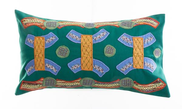 Arcos Design Embroidered Pillow on Green Honduras Threads