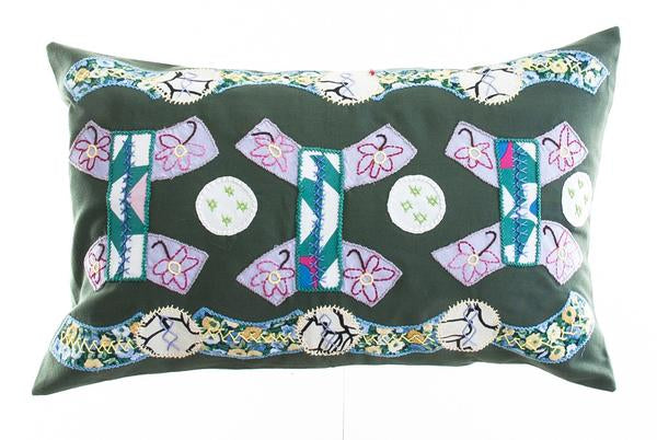 Arcos Design Embroidered Pillow on Green Honduras Threads