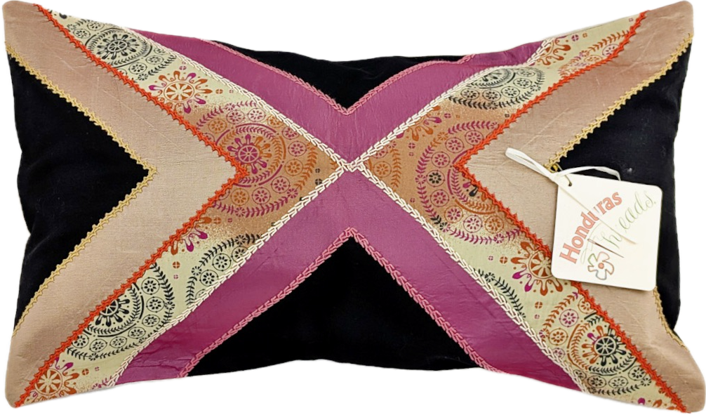 Conexiones Design by Pamela Nelson. Hand Embroidered on red Pamela Nelson