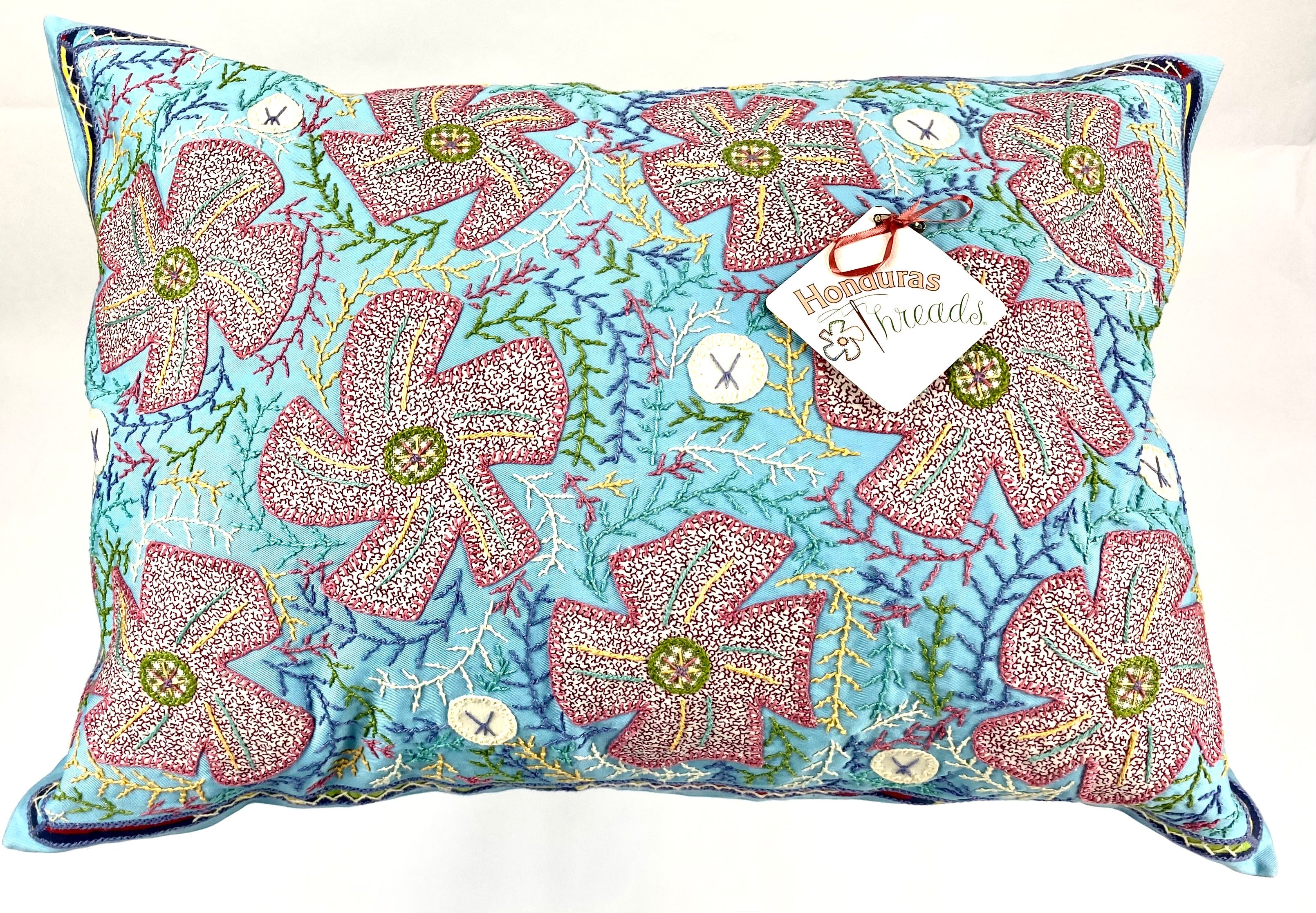 Flores Design Embroidered Pillow With Insert Honduras Threads