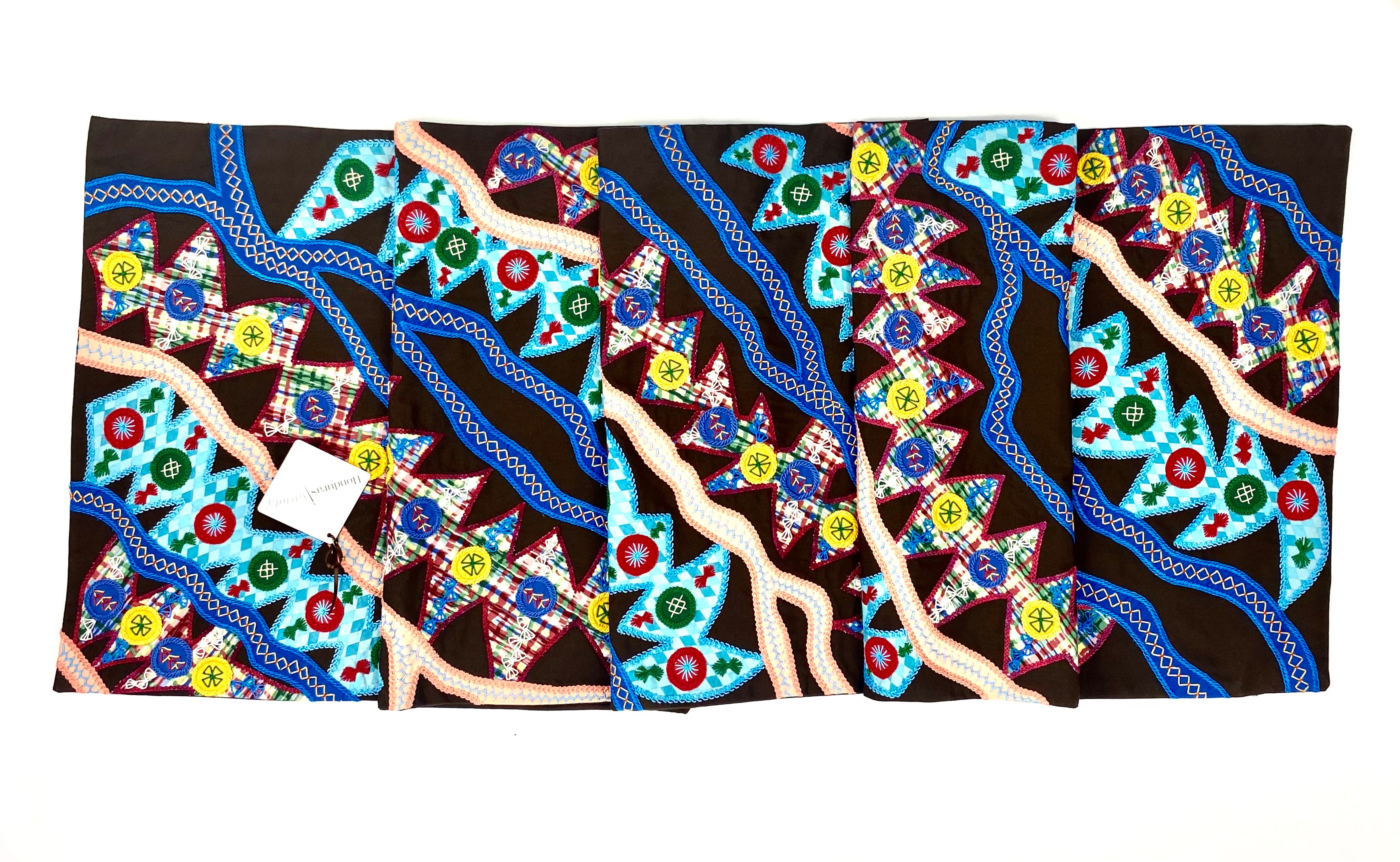 Hojas en el Rio Design Embroidered Table Runner on dark chocolate Honduras Threads