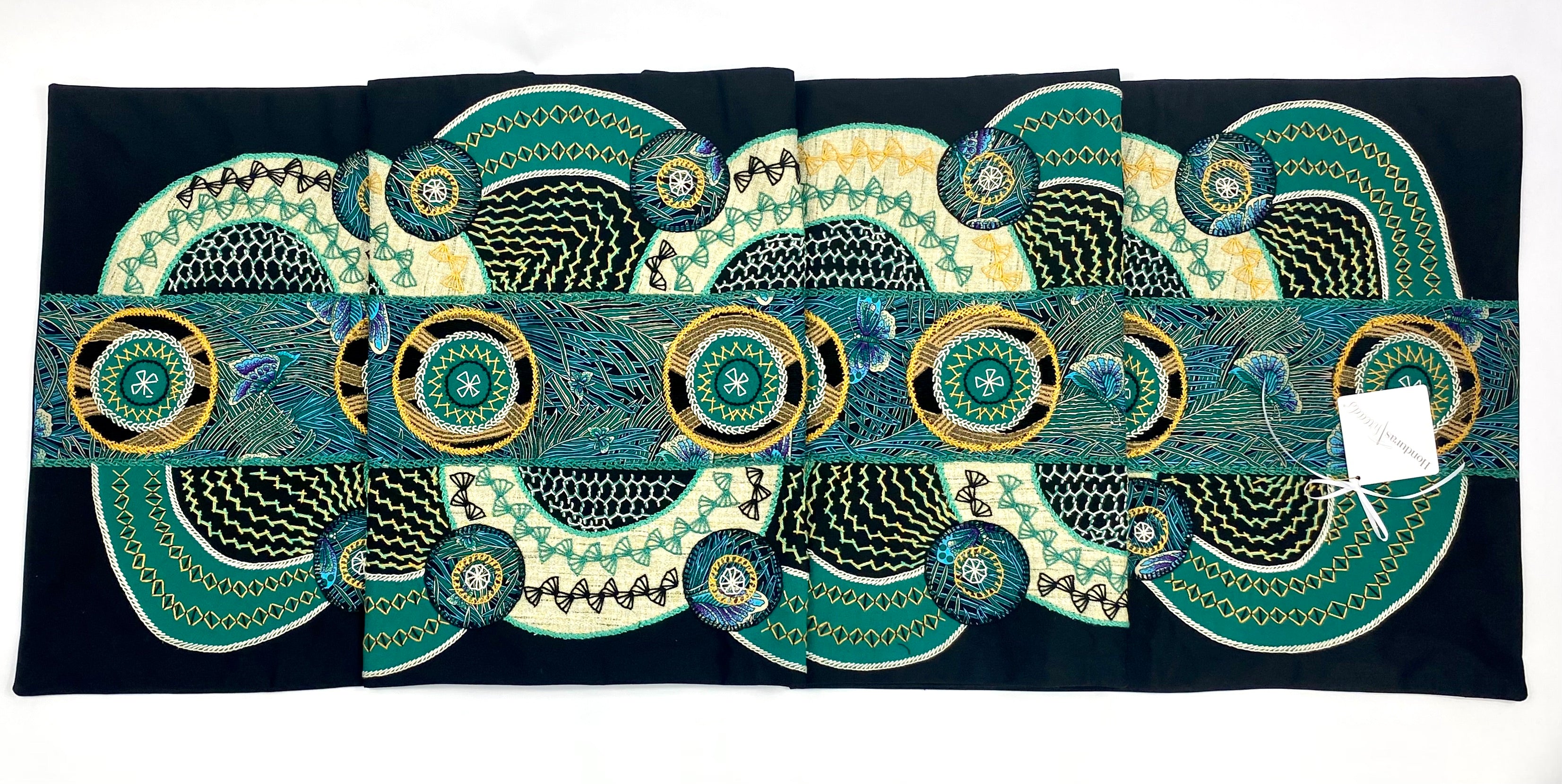 El doce Design Embroidered Table Runner on black Honduras Threads