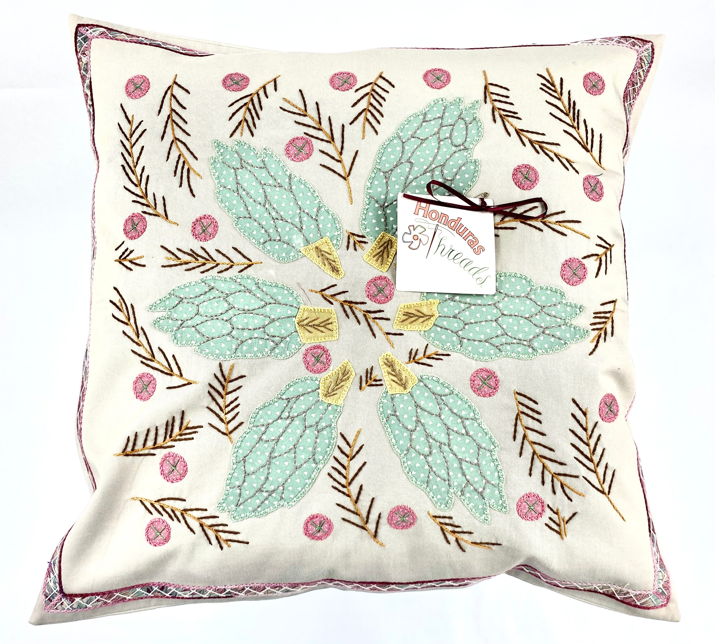 Uvas Design Embroidered Pillow on white Honduras Threads