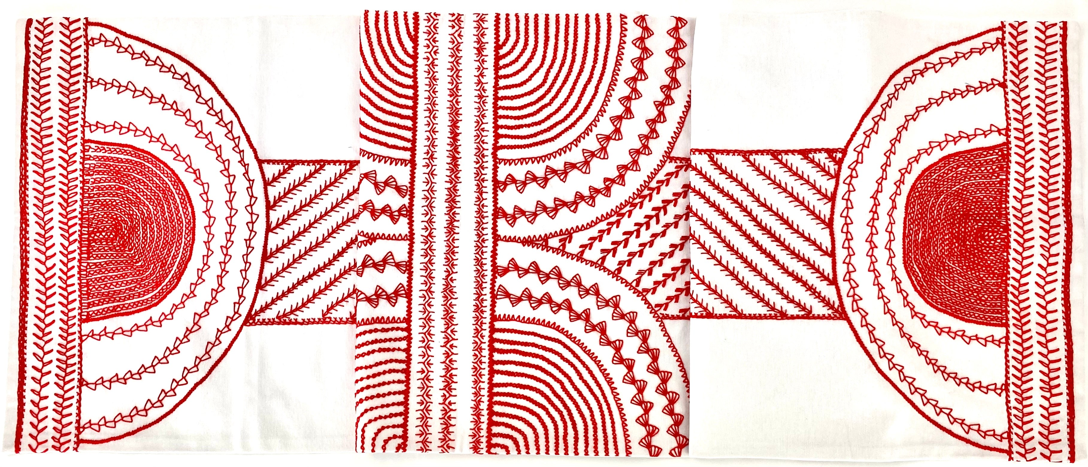 Copas Design Embroidered Table Runner on white Honduras Threads