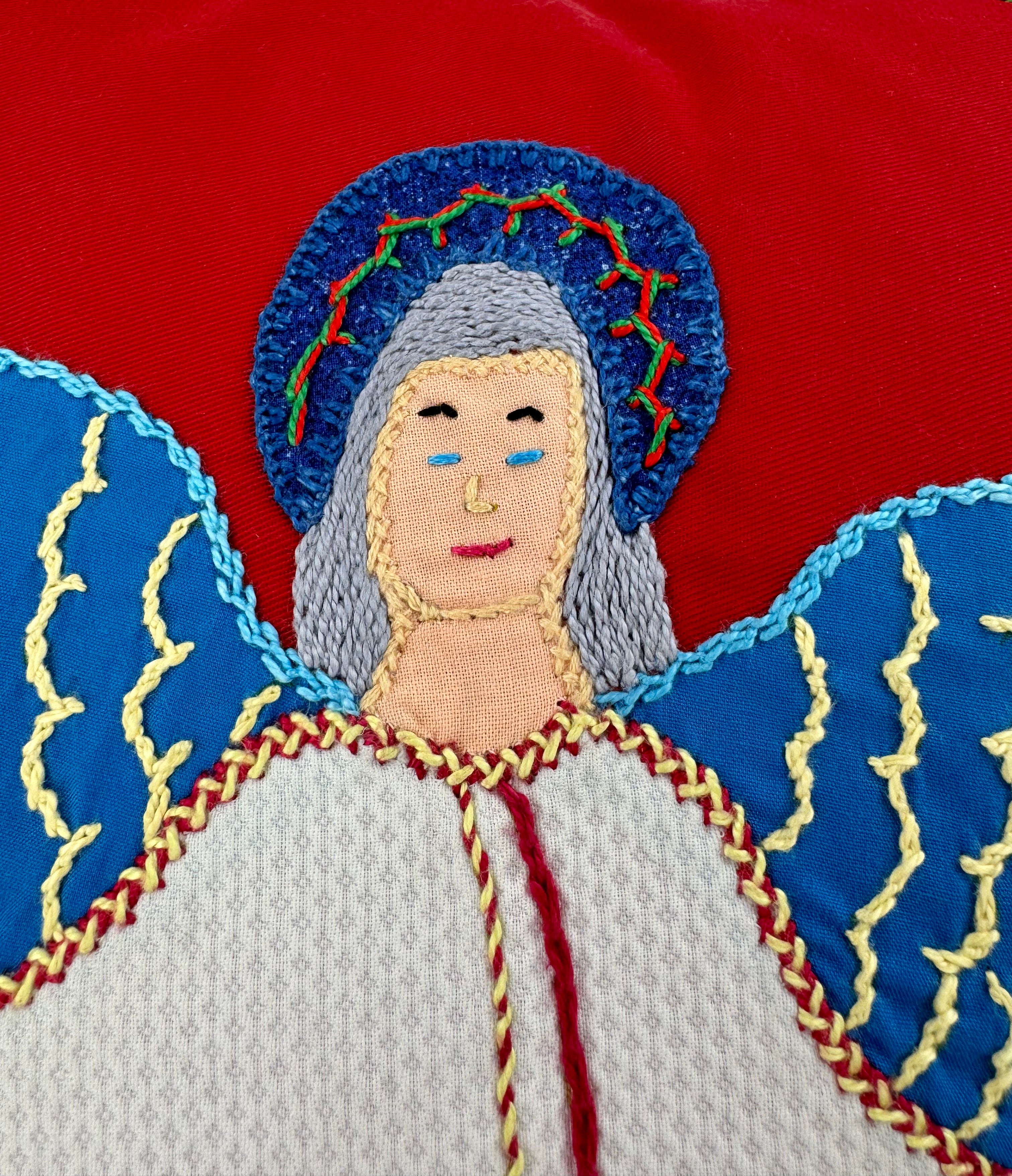 Angel Design Embroidered Throw Pillow on red Honduras Threads