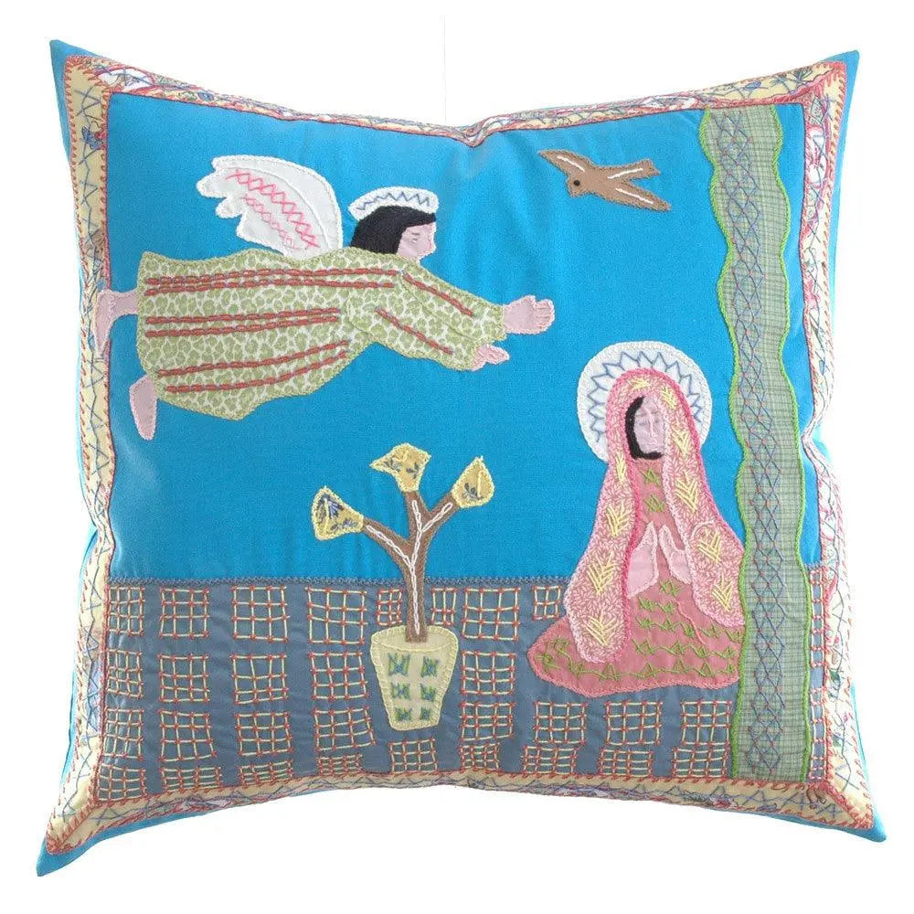 Anunciación Design Embroidered Pillow on Turquoise Honduras Threads