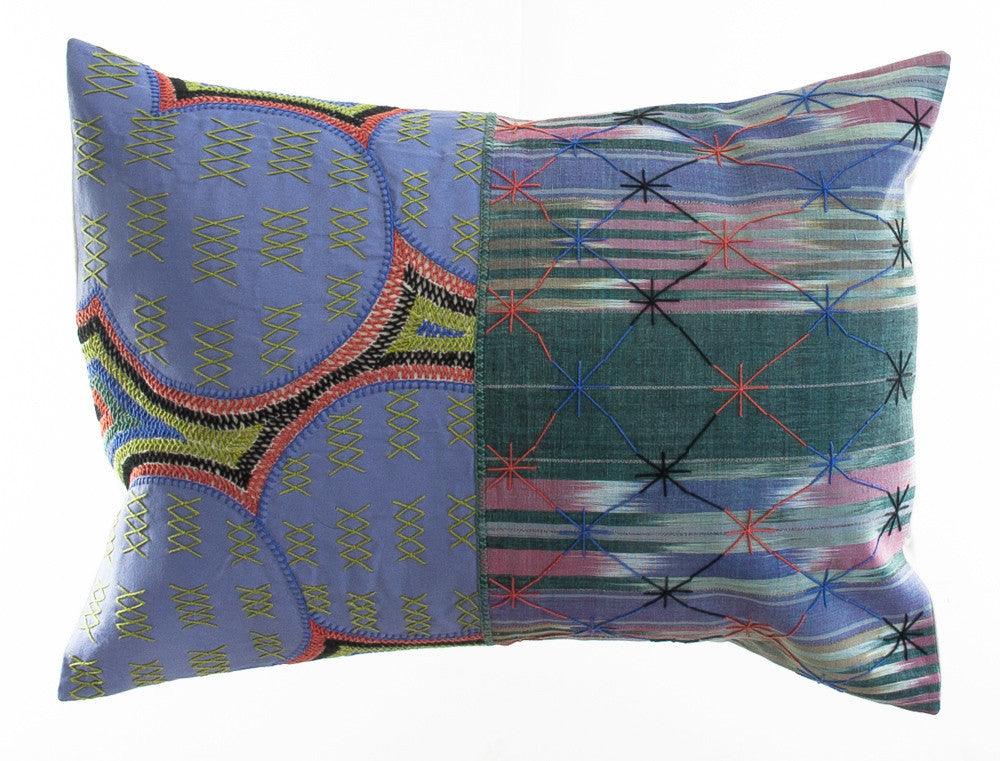 Cuadritos Design Embroidered Pillow on stone Honduras Threads