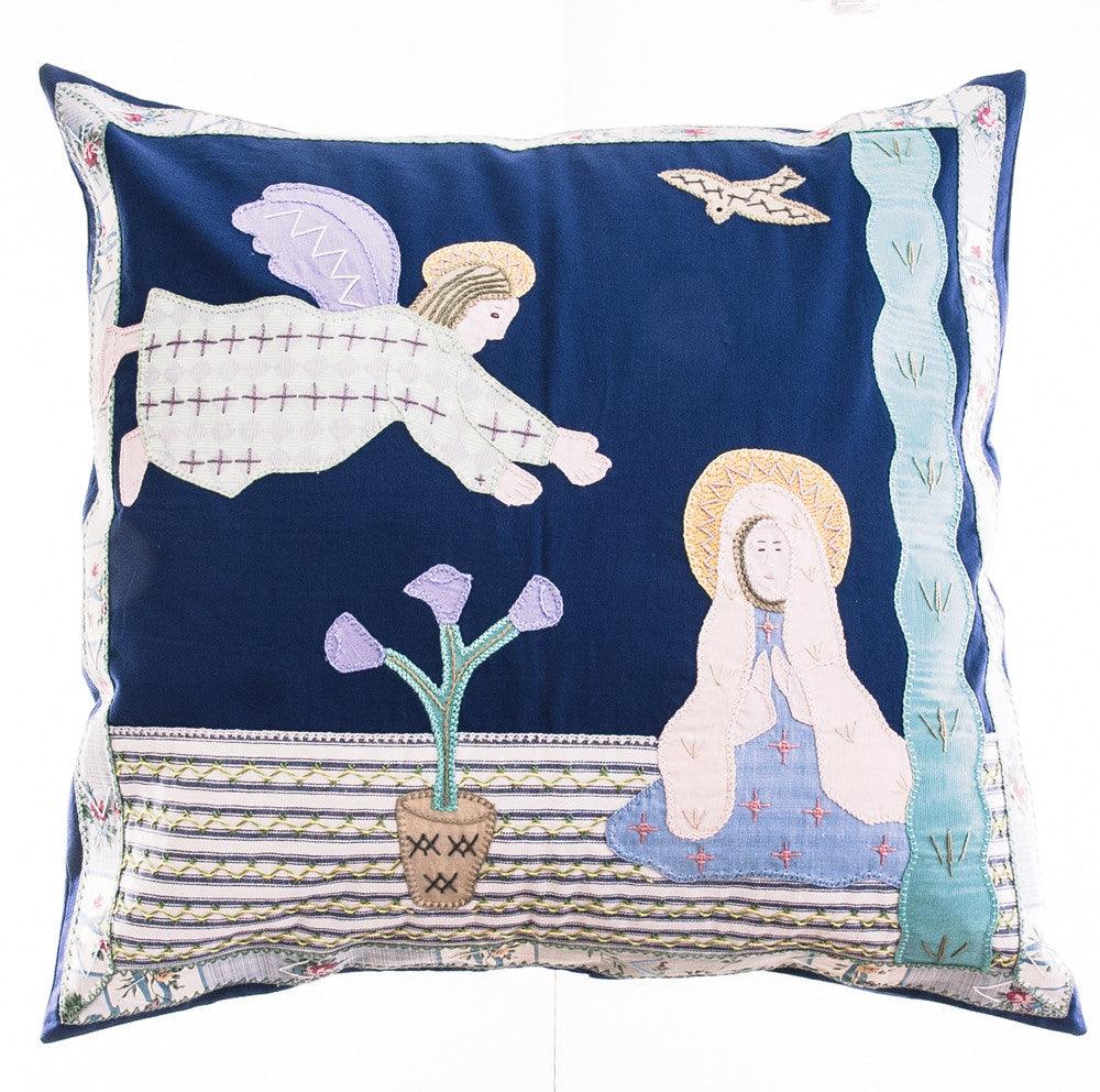 Anunciación Design Embroidered Pillow on navy Honduras Threads