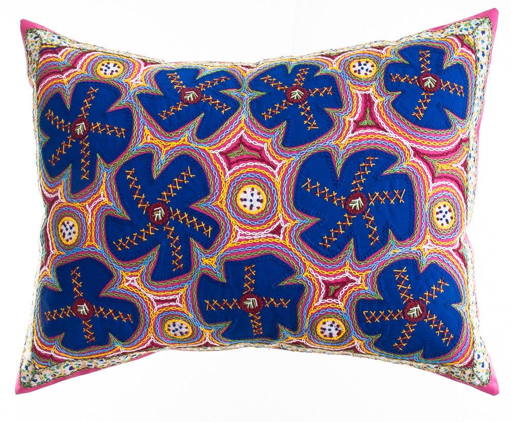 Flores Design Embroidered Pillow on dark pink Honduras Threads