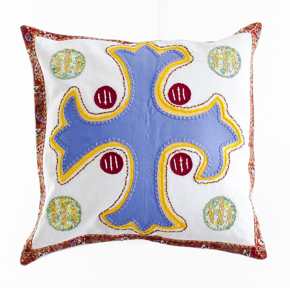 Cruz Dominicana Design Embroidered Pillow on white Honduras Threads