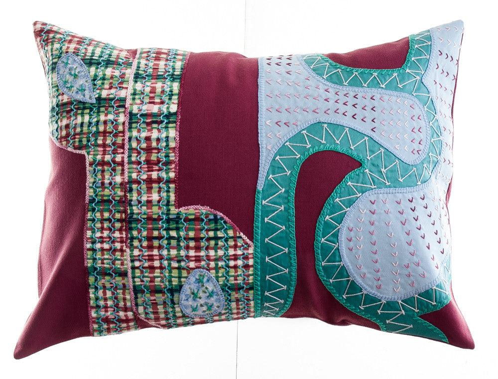 Cactus Design Embroidered Pillow on Dark Red Honduras Threads