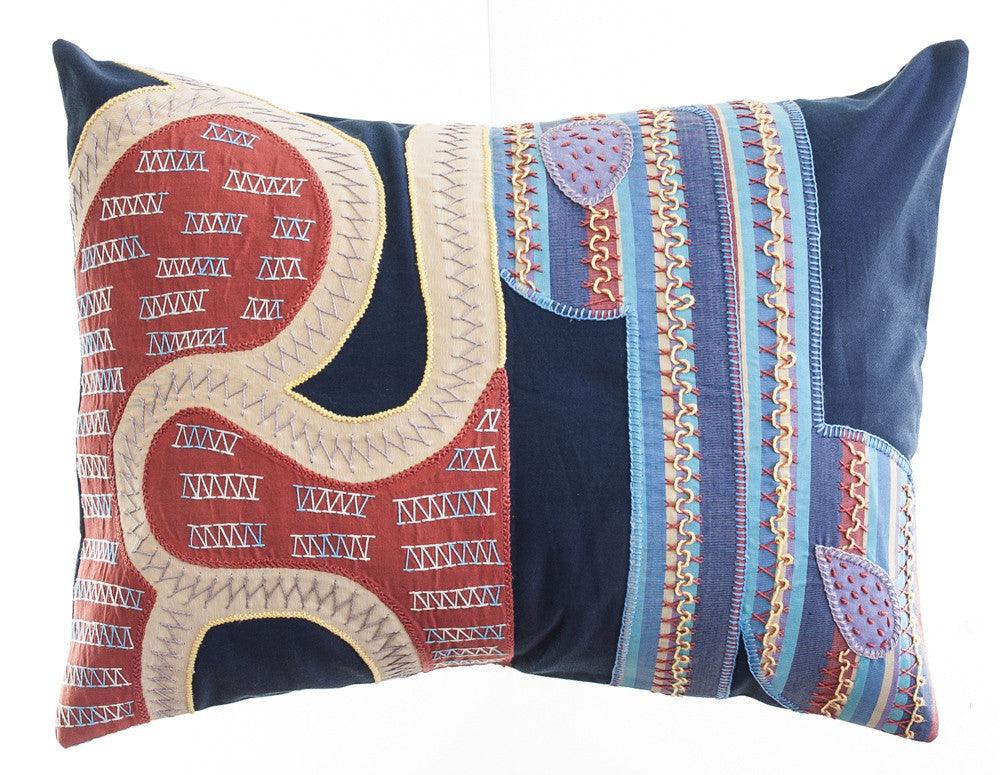 Cactus Design Embroidered Pillow on Slate Blue Honduras Threads
