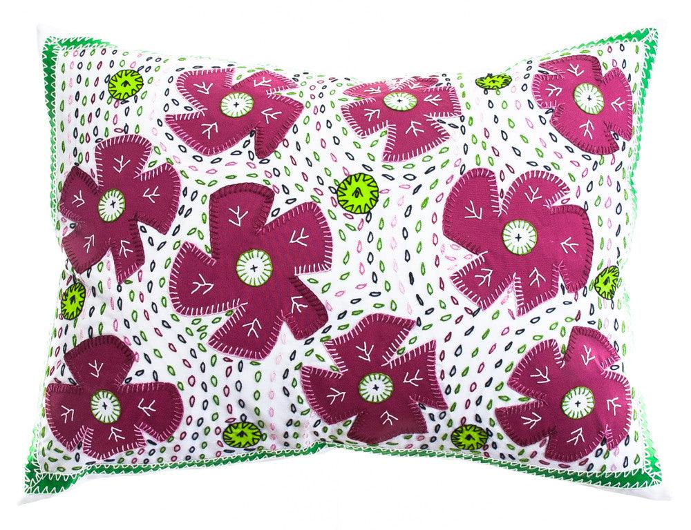 Flores Design Embroidered Pillow on white Honduras Threads