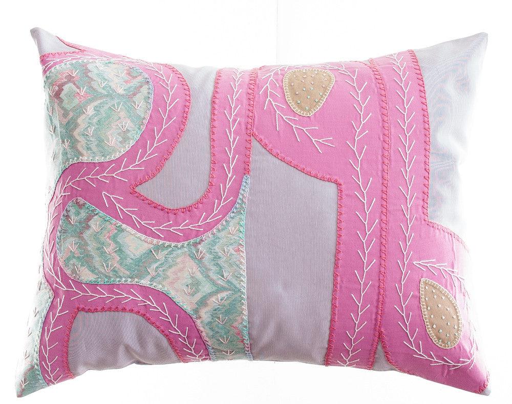 Cactus Design Embroidered Pillow on Pale Lavendar Honduras Threads