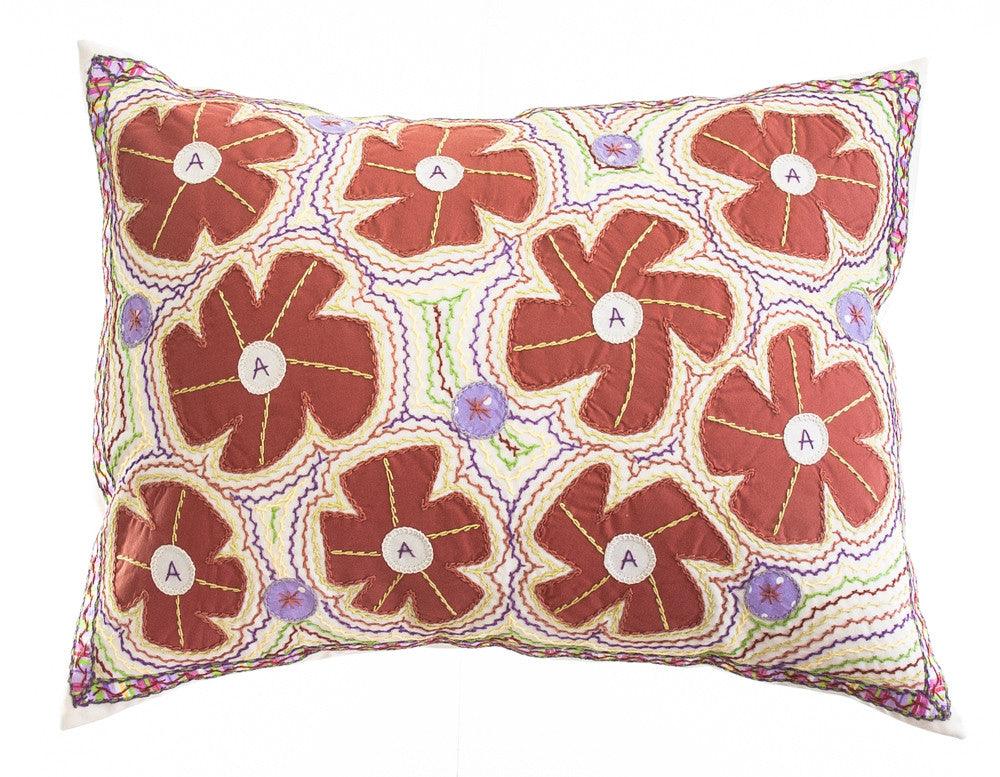 Flores Design Embroidered Pillow on cream Honduras Threads