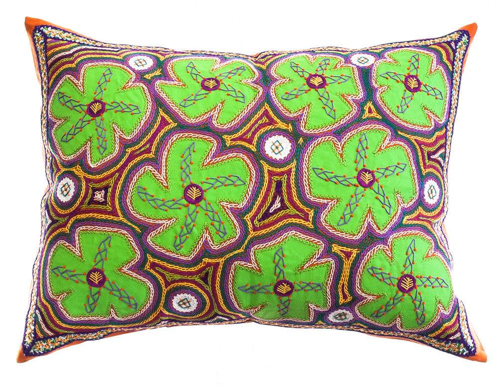 Flores Design Embroidered Pillow on persimmon Honduras Threads