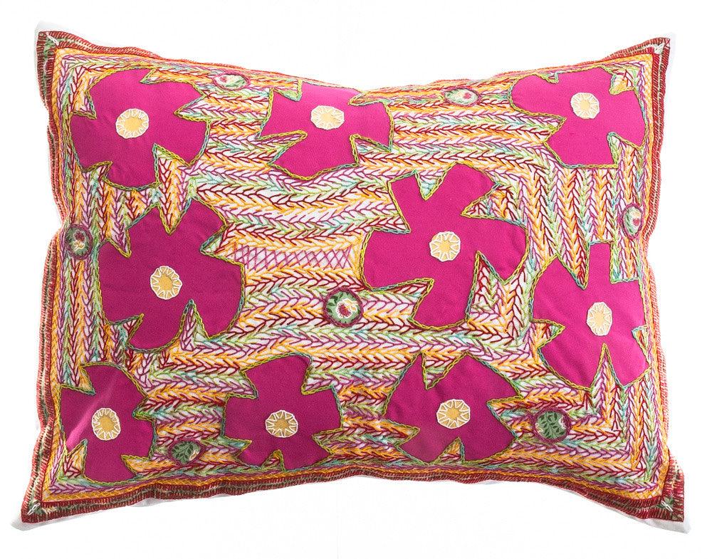 Flores Design Embroidered Pillow on white Honduras Threads