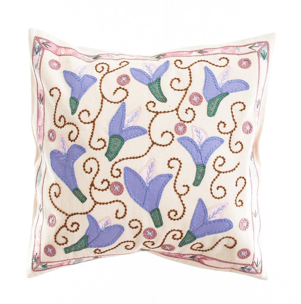Lirios Design Embroidered Pillow on Ecru Honduras Threads