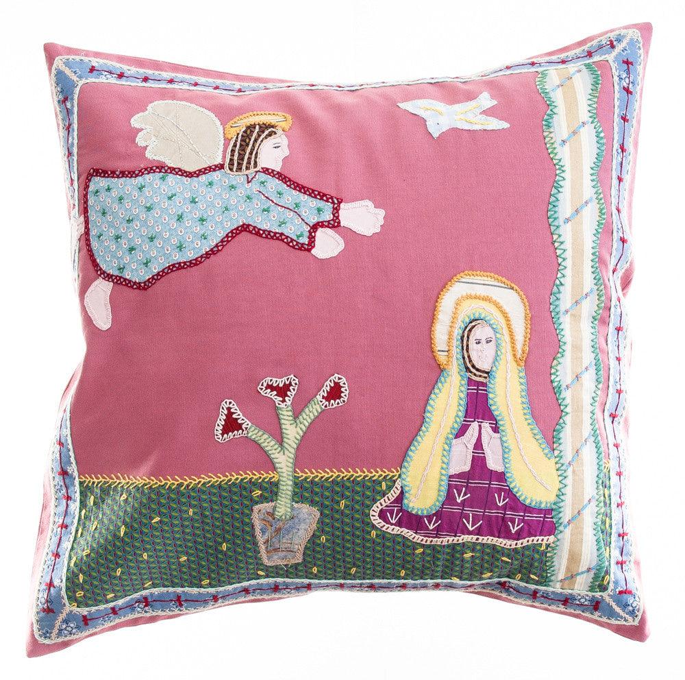 Anunciación Design Embroidered Pillow on rose Honduras Threads