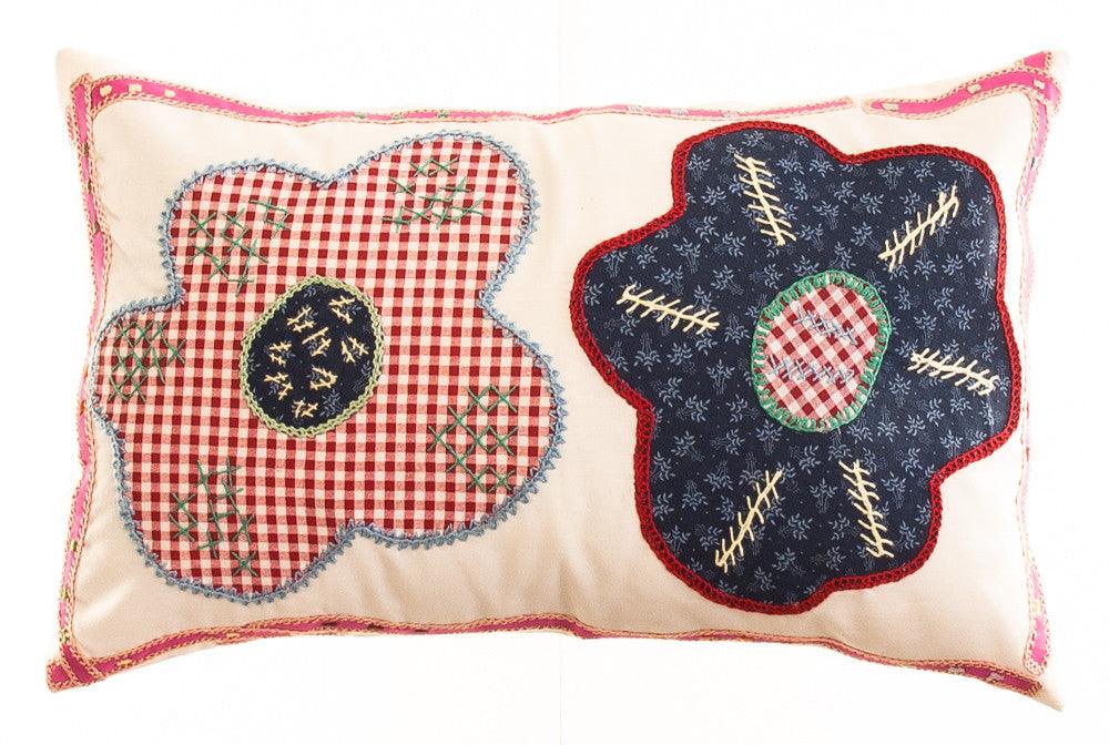 Dos Flores Design Embroidered Pillow on white Honduras Threads