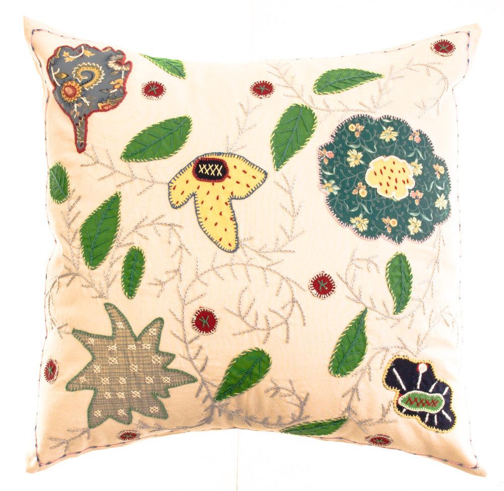 Rosas Design Embroidered Pillow on Ecru Honduras Threads