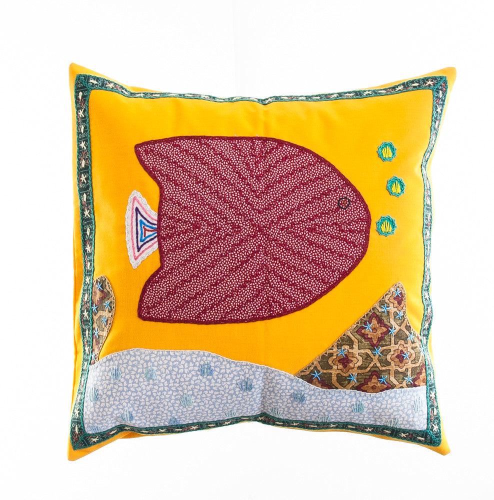 Pescado Design Embroidered Pillow on Gold Honduras Threads