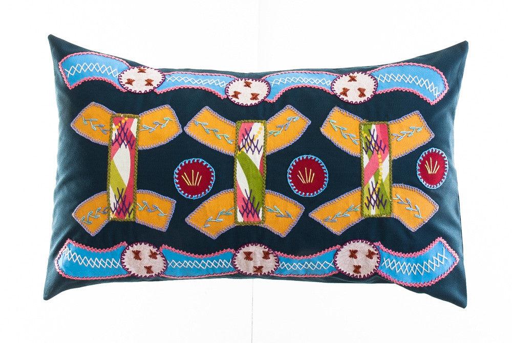 Arcos Design Embroidered Pillow on Dark Green Honduras Threads