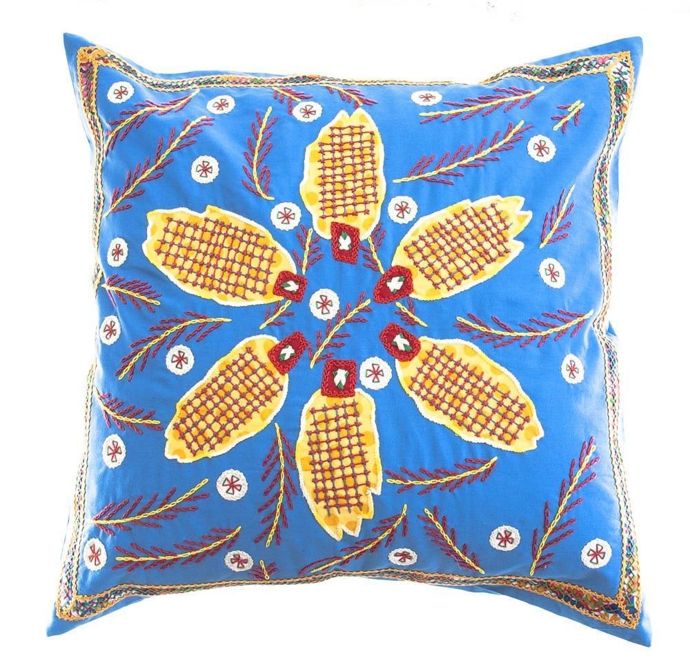 Uvas Design Embroidered Pillow on Blue Honduras Threads