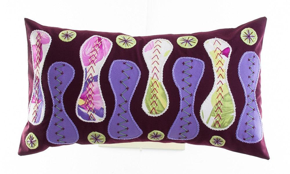 Zipper Design Embroidered Pillow on maroon Honduras Threads