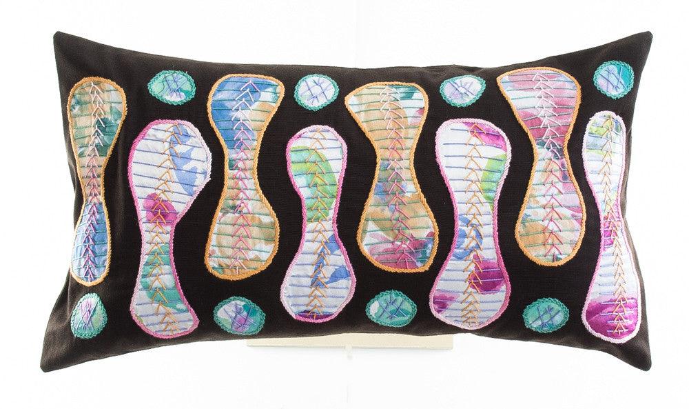 Zipper Design Embroidered Pillow on dark brown Honduras Threads