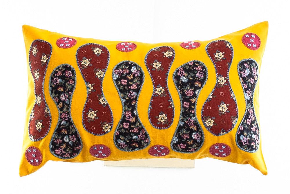 Zipper Design Embroidered Pillow on gold Honduras Threads