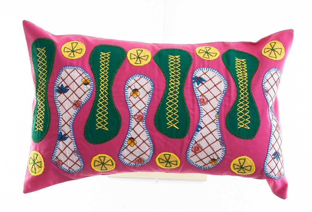 Zipper Design Embroidered Pillow on dark pink Honduras Threads