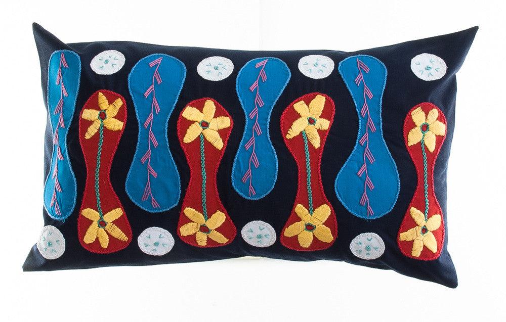 Zipper Design Embroidered Pillow on black Honduras Threads