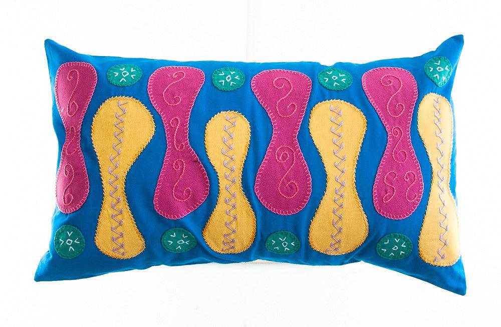 Zipper Design Embroidered Pillow on blue Honduras Threads