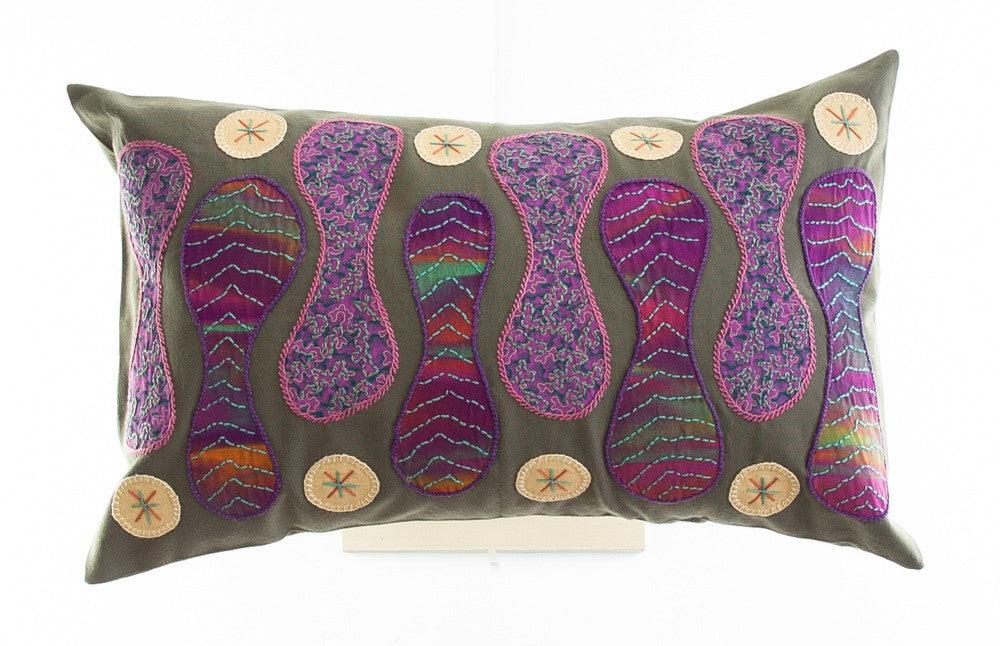 Zipper Design Embroidered Pillow on olive Honduras Threads