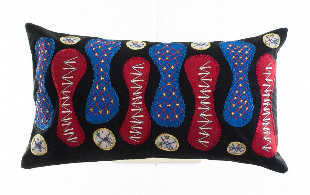 Zipper Design Embroidered Pillow on black Honduras Threads