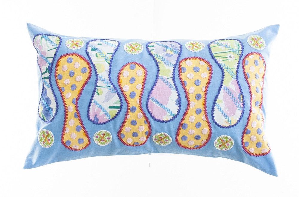 Zipper Design Embroidered Pillow on light blue Honduras Threads