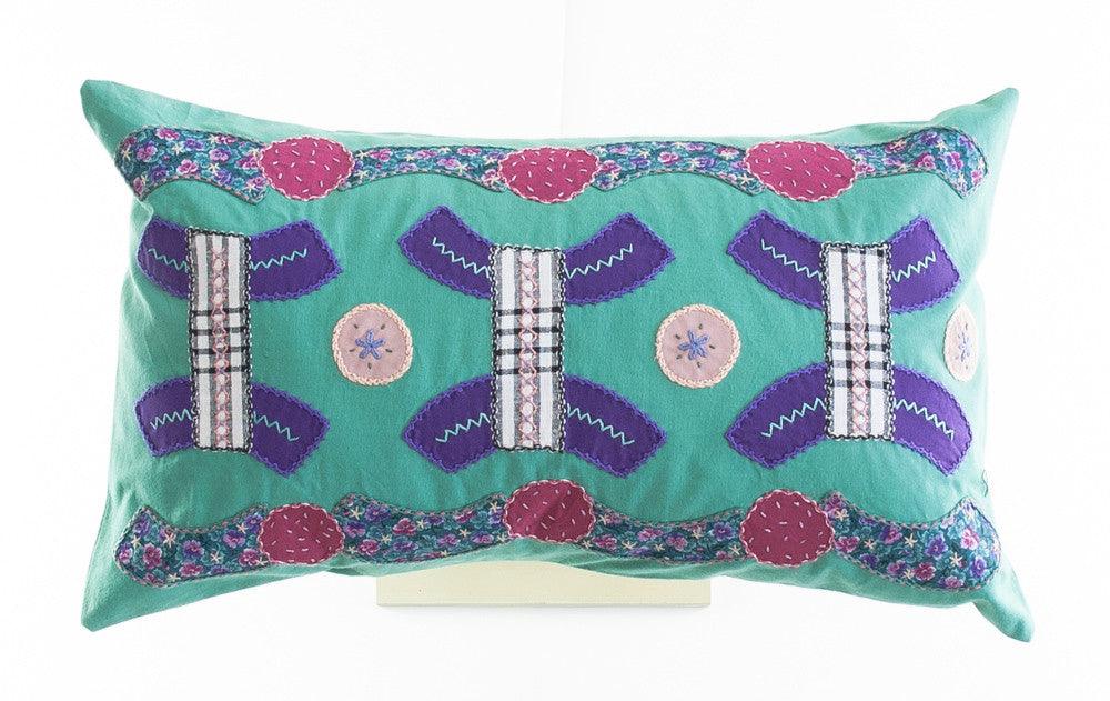 Arcos Design Embroidered Pillow on Teal Honduras Threads