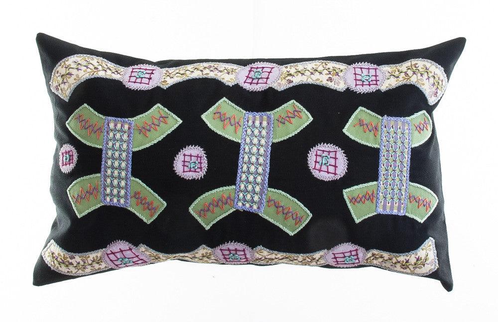 Arcos Design Embroidered Pillow on Black Honduras Threads
