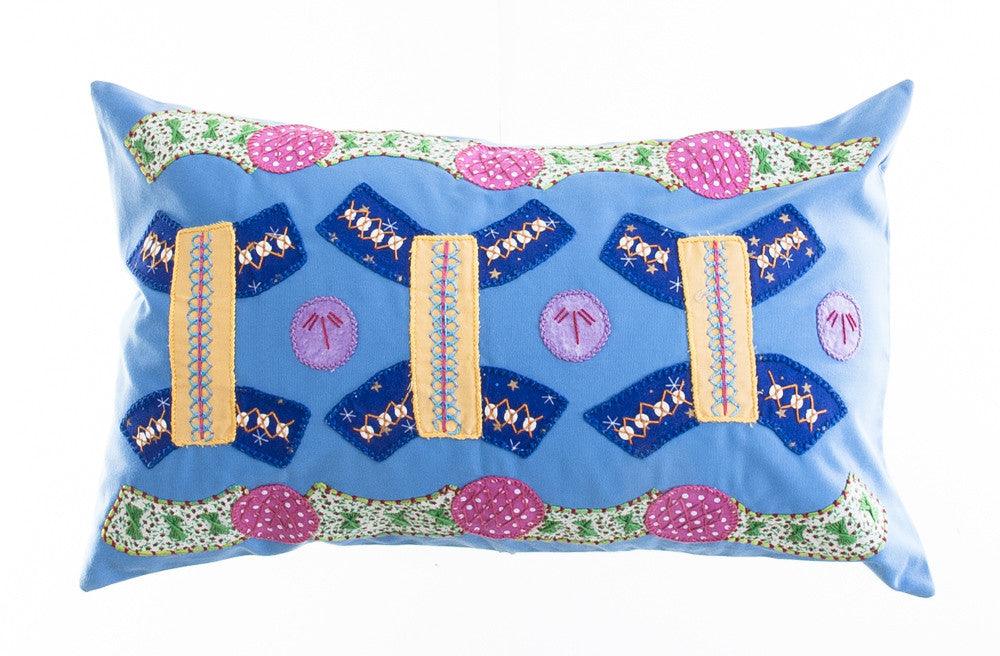 Arcos Design Embroidered Pillow on Blue Honduras Threads