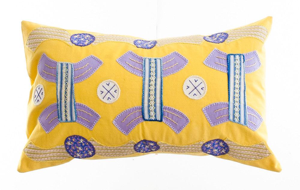 Arcos Design Embroidered Pillow on Yellow Honduras Threads