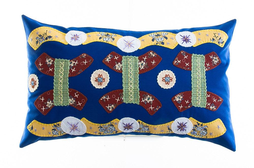 Arcos Design Embroidered Pillow on Blue Honduras Threads