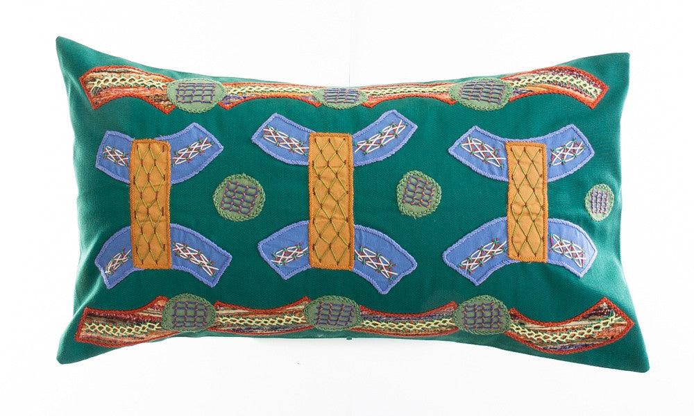 Arcos Design Embroidered Pillow on Green Honduras Threads