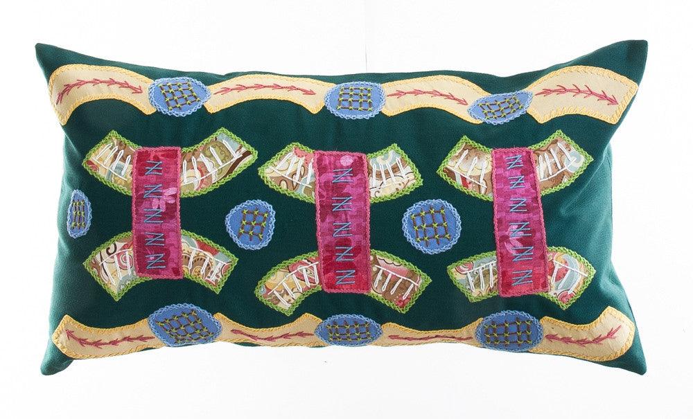 Arcos Design Embroidered Pillow on Green Honduras Threads
